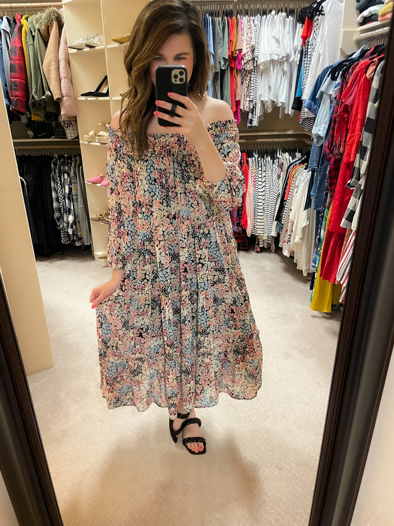 SALE! Paint a Picture Midi Dress in Black *Final Sale*