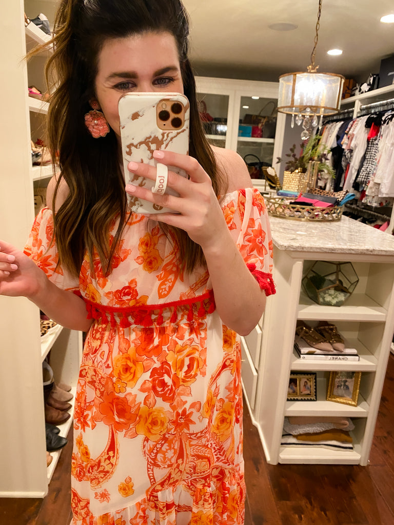 Shell and Pearl Earrings in White and Coral *Final Sale*