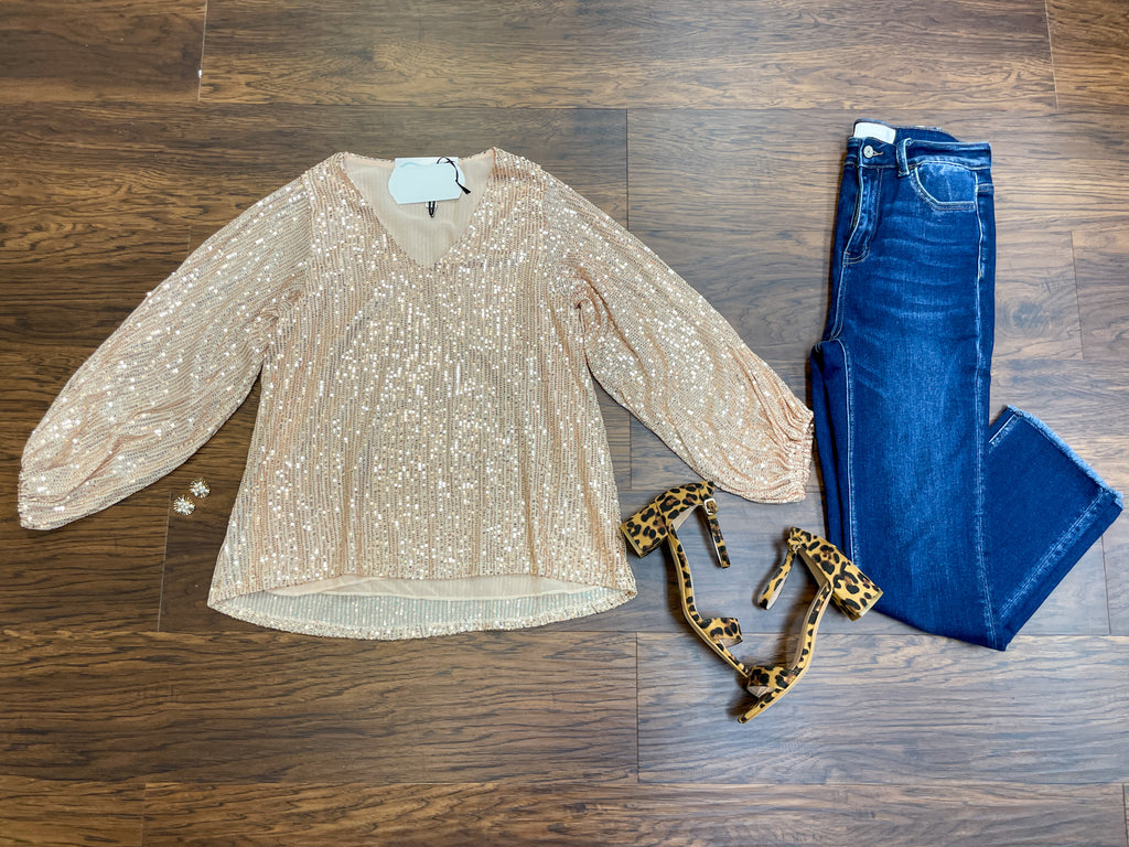 Dazzle 'Em Sequin Top in Gold