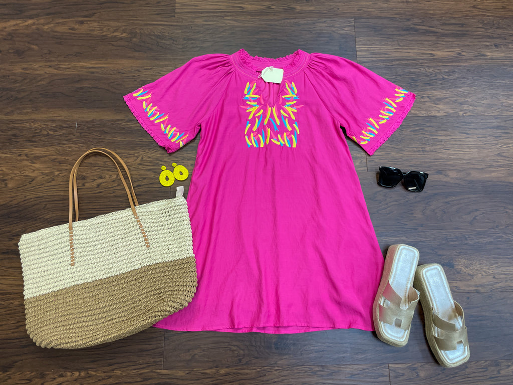 Heading to the Beach Dress in Hot Pink