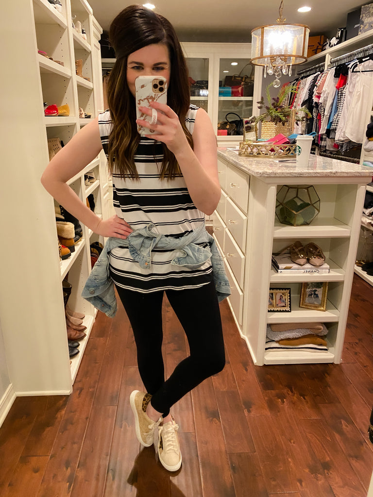 SALE! Kaylee Striped Tank in Black and Dark Pink *Final Sale*