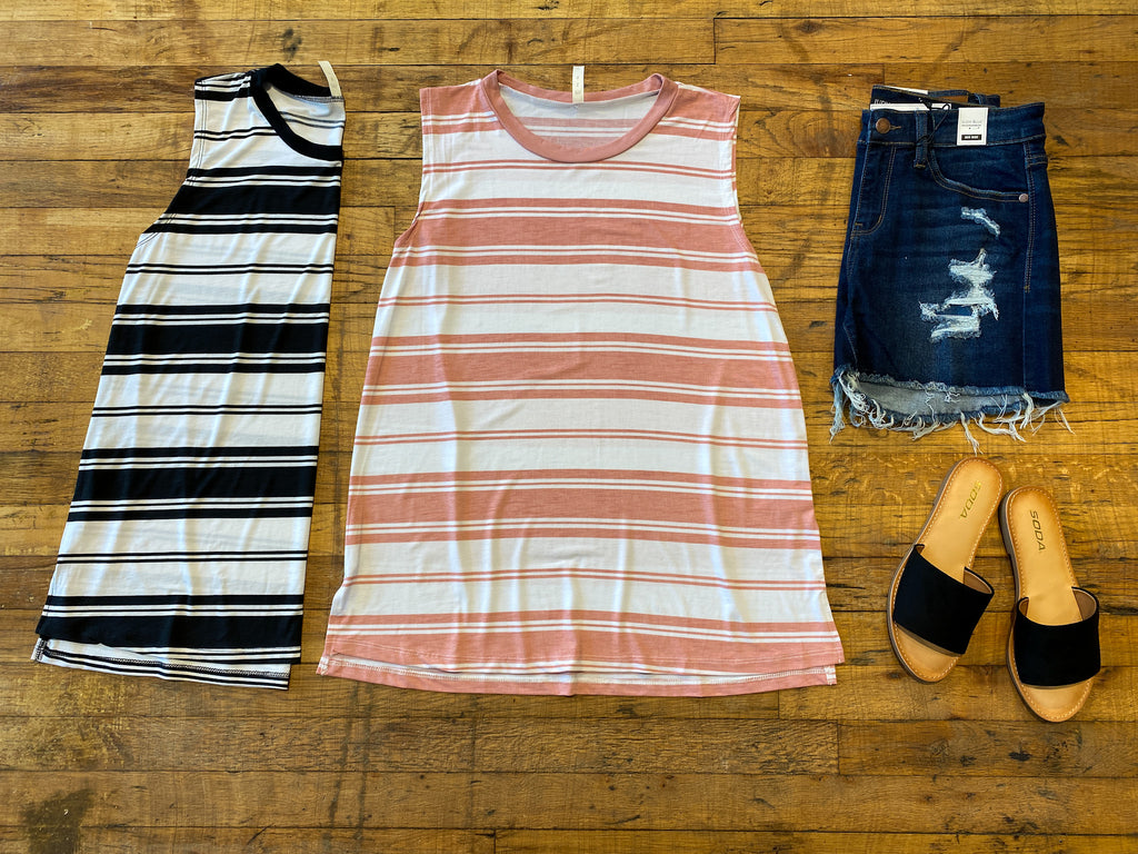 SALE! Kaylee Striped Tank in Black and Dark Pink *Final Sale*
