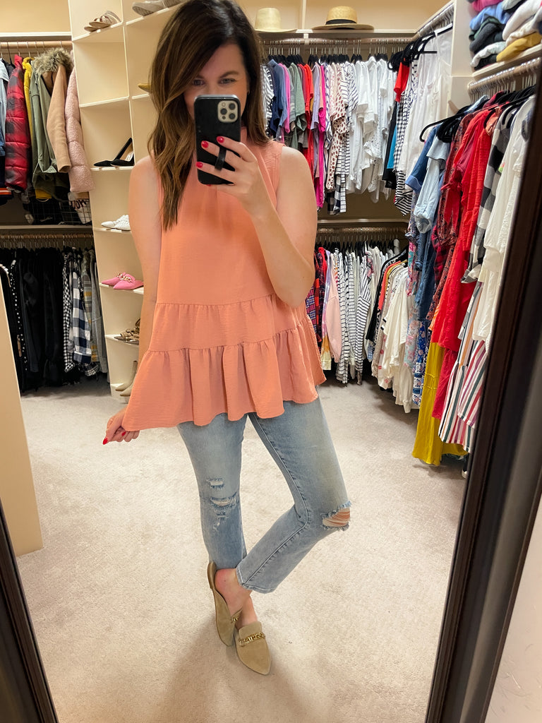 Teagan Tiered Tank in Salmon