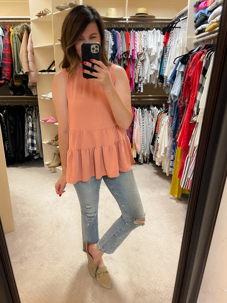 Teagan Tiered Tank in Salmon