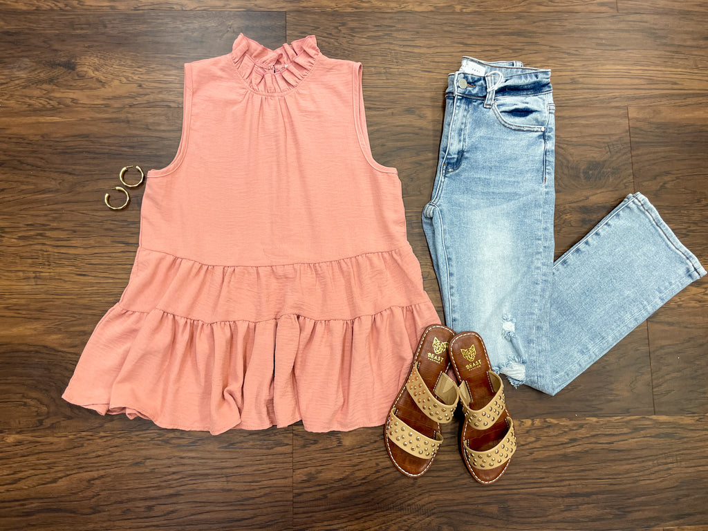 Teagan Tiered Tank in Salmon