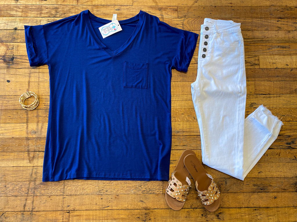 Basic V-Neck Tee in Navy