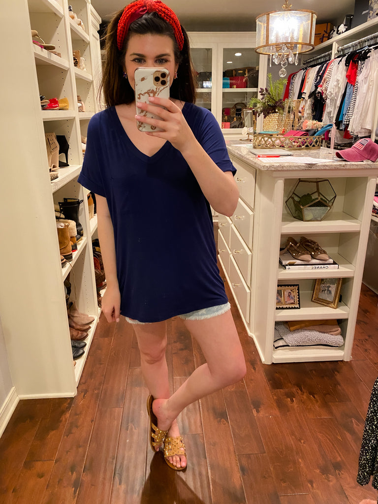 Basic V-Neck Tee in Navy