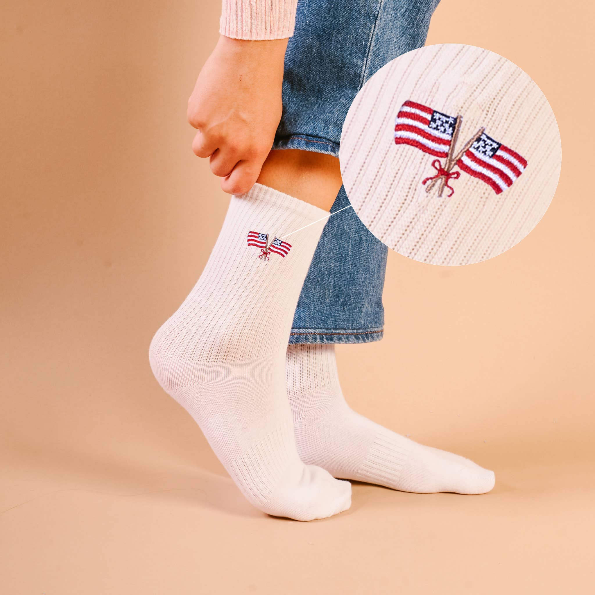 Embroidered Crew Socks in American Flags *Final Sale*