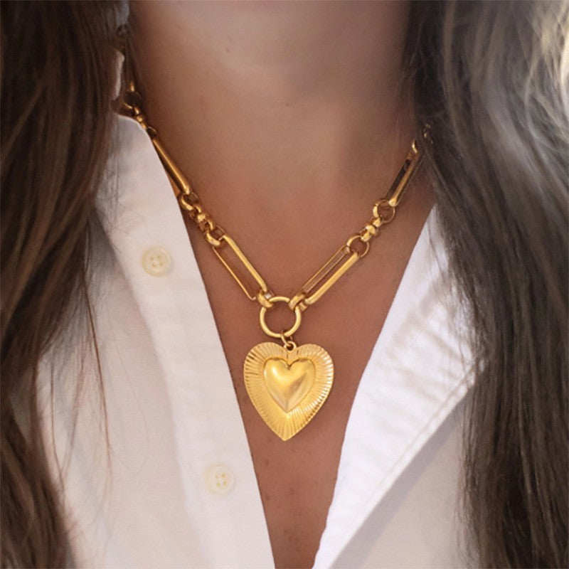 Etched Heart Chunky Chain Statement Necklace *Final Sale*