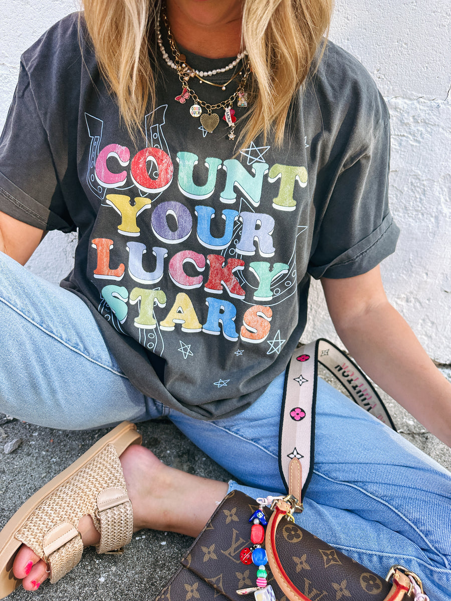 Count Your Lucky Stars Tee in Charcoal