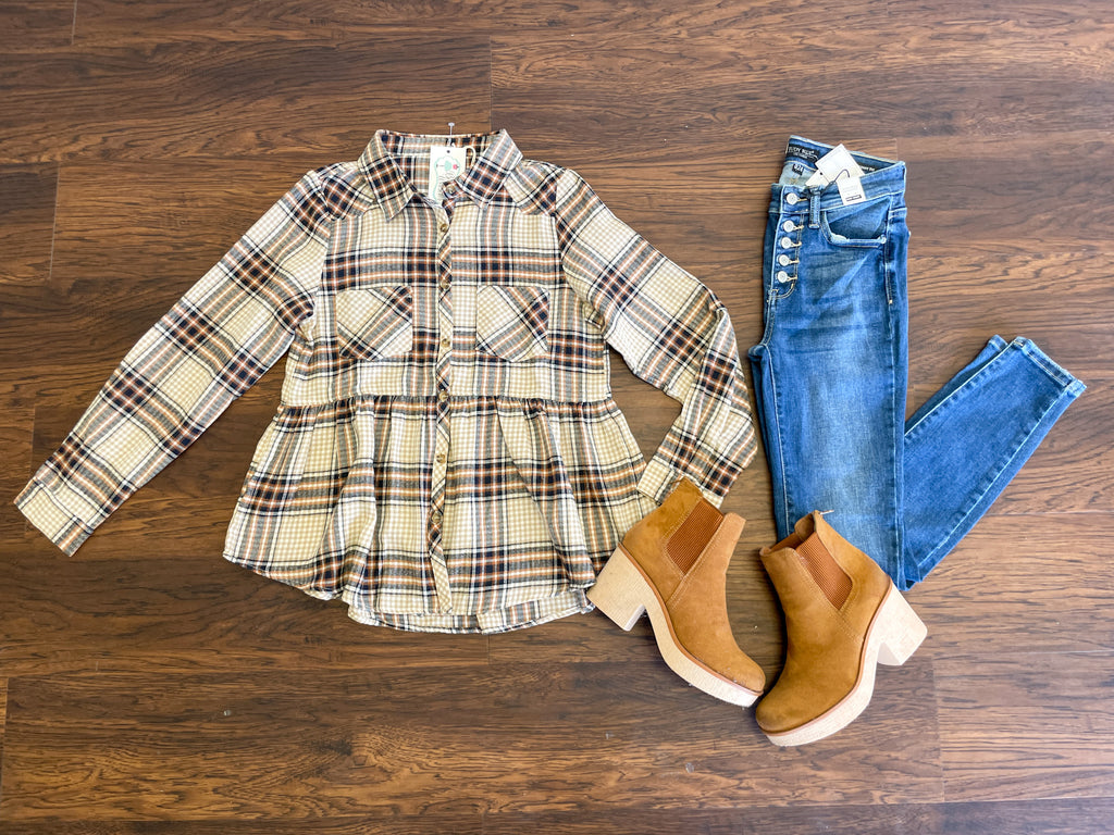 Fill Your Cup Plaid Peplum Top
