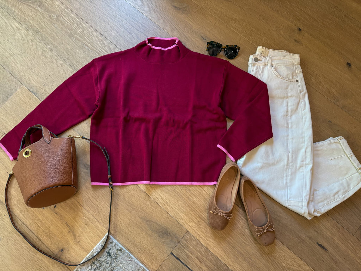 The Fine Line Sweater in Burgundy