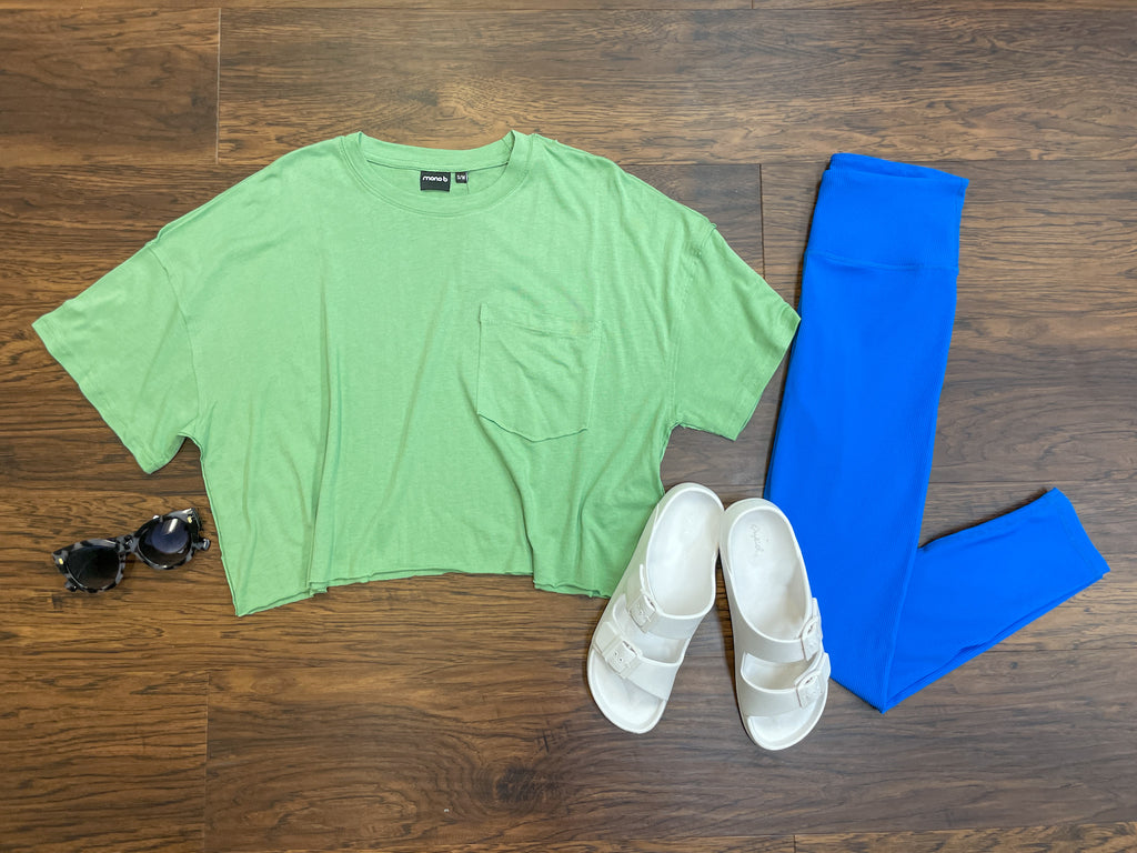 Mono B Laid Back Cropped Tee in Lime