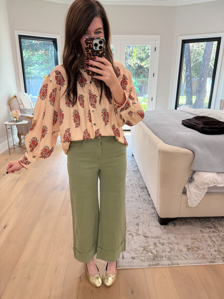 Catching Glances Floral Button Down in Cream