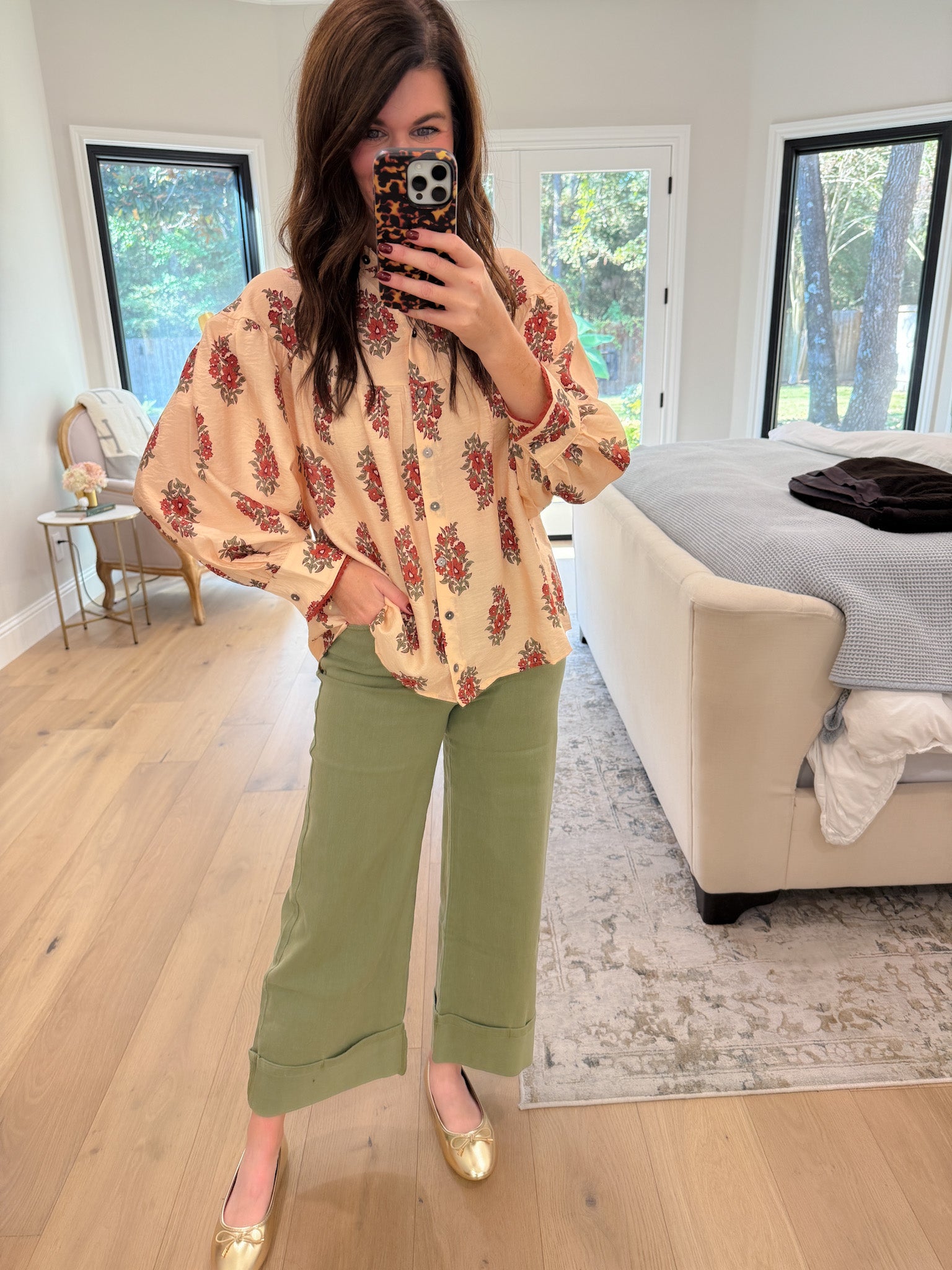 Catching Glances Floral Button Down in Cream