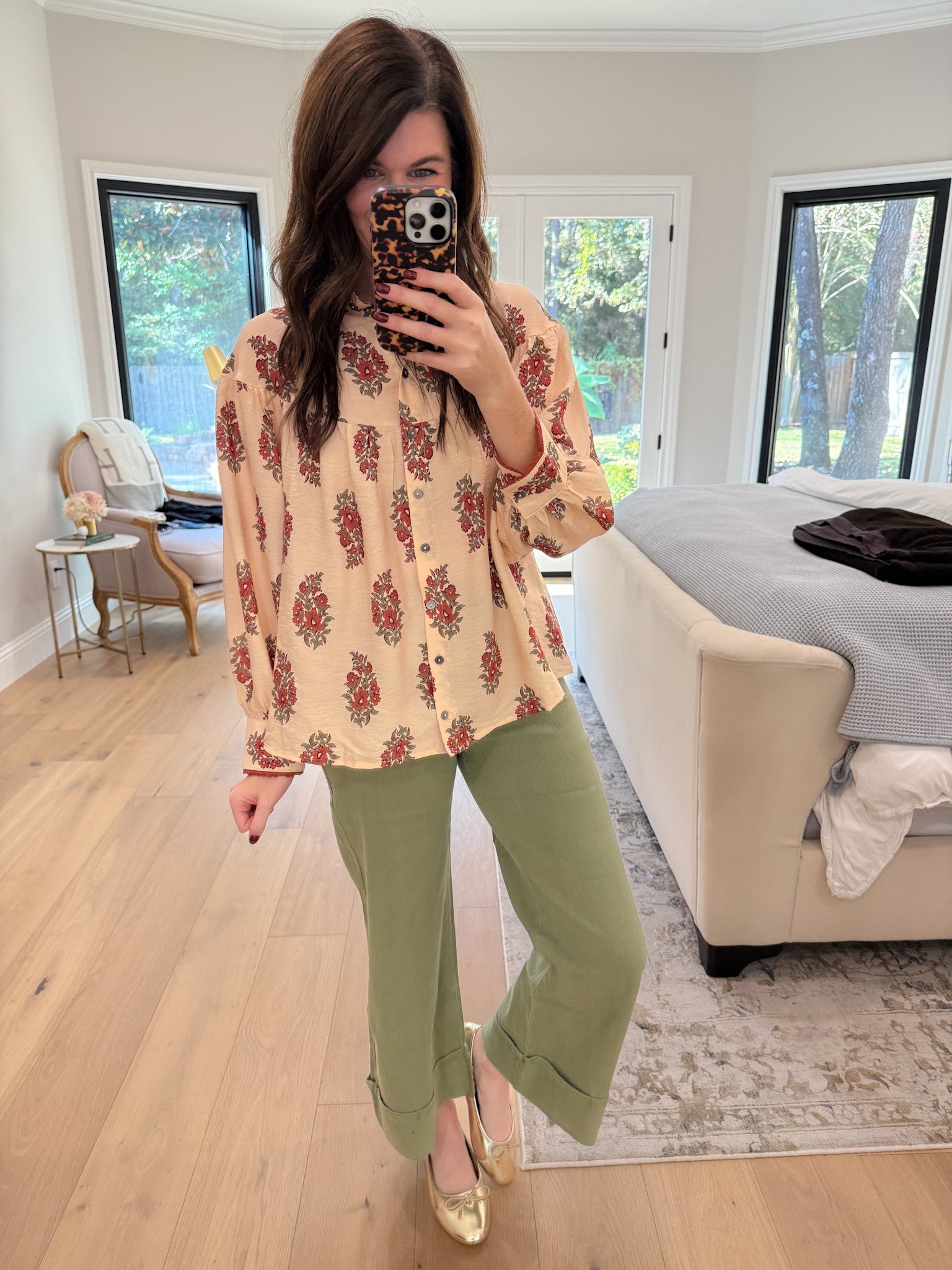 Catching Glances Floral Button Down in Cream