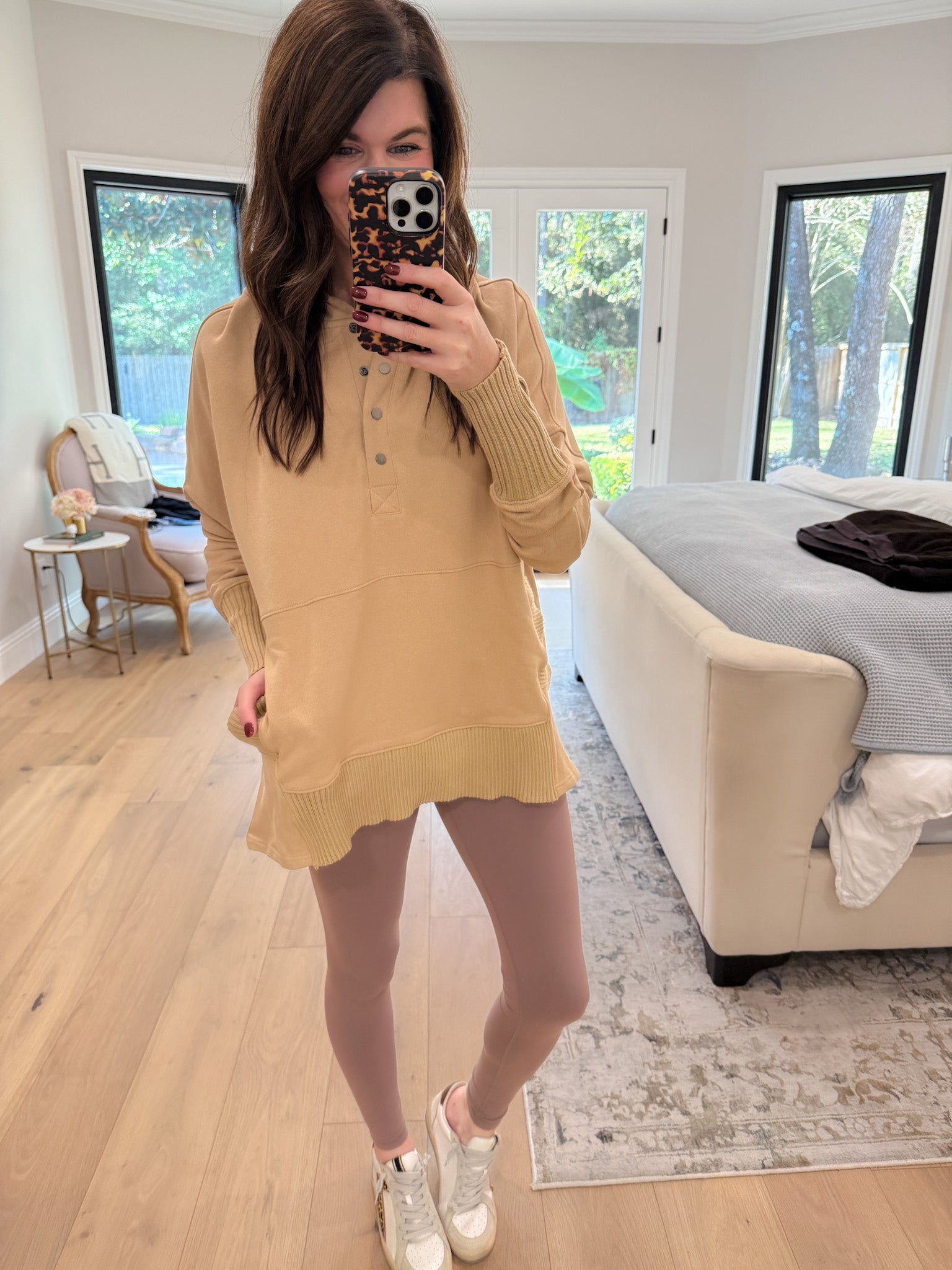 Looking Forward Hooded Pullover in Taupe