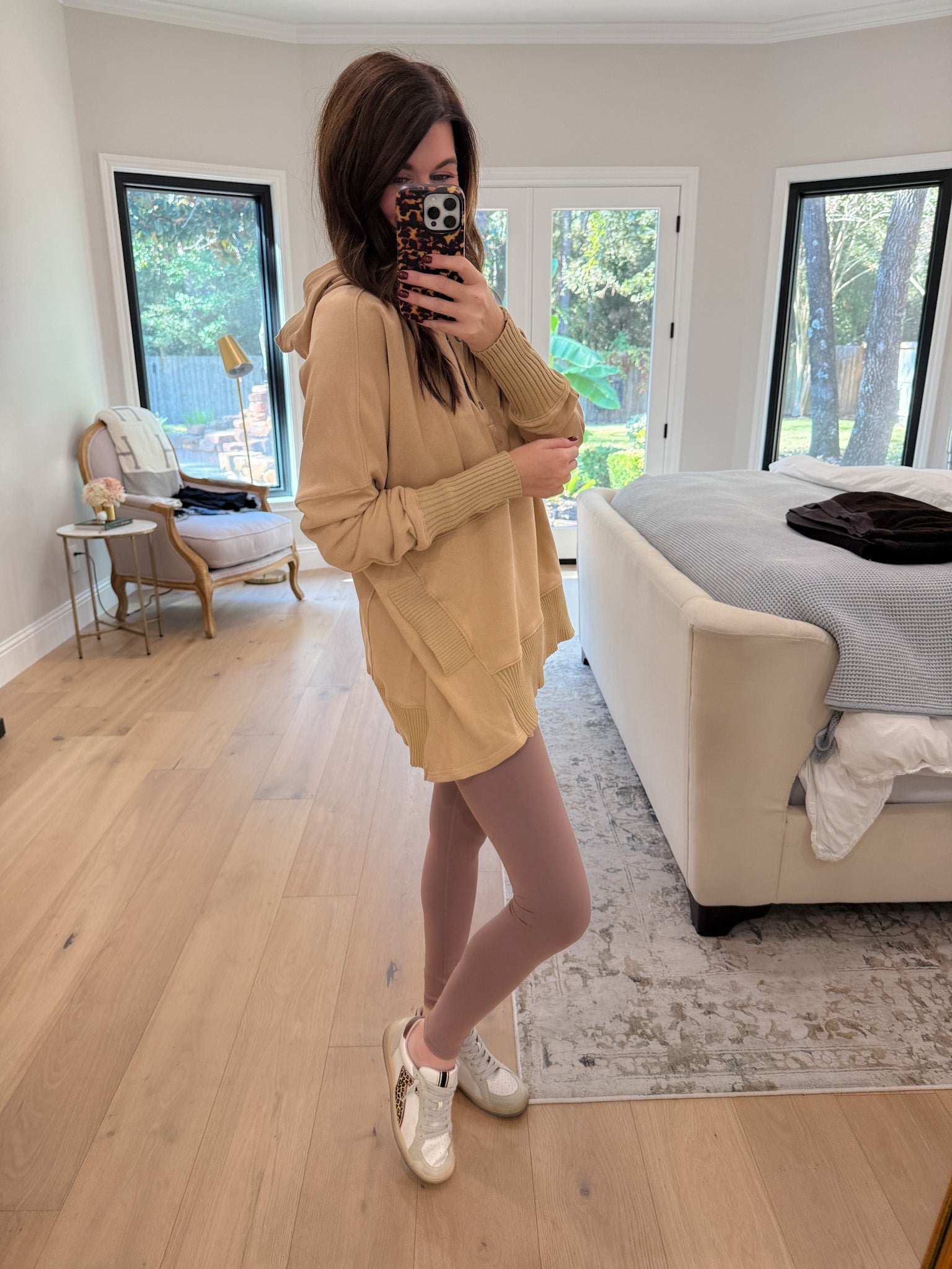 Looking Forward Hooded Pullover in Taupe