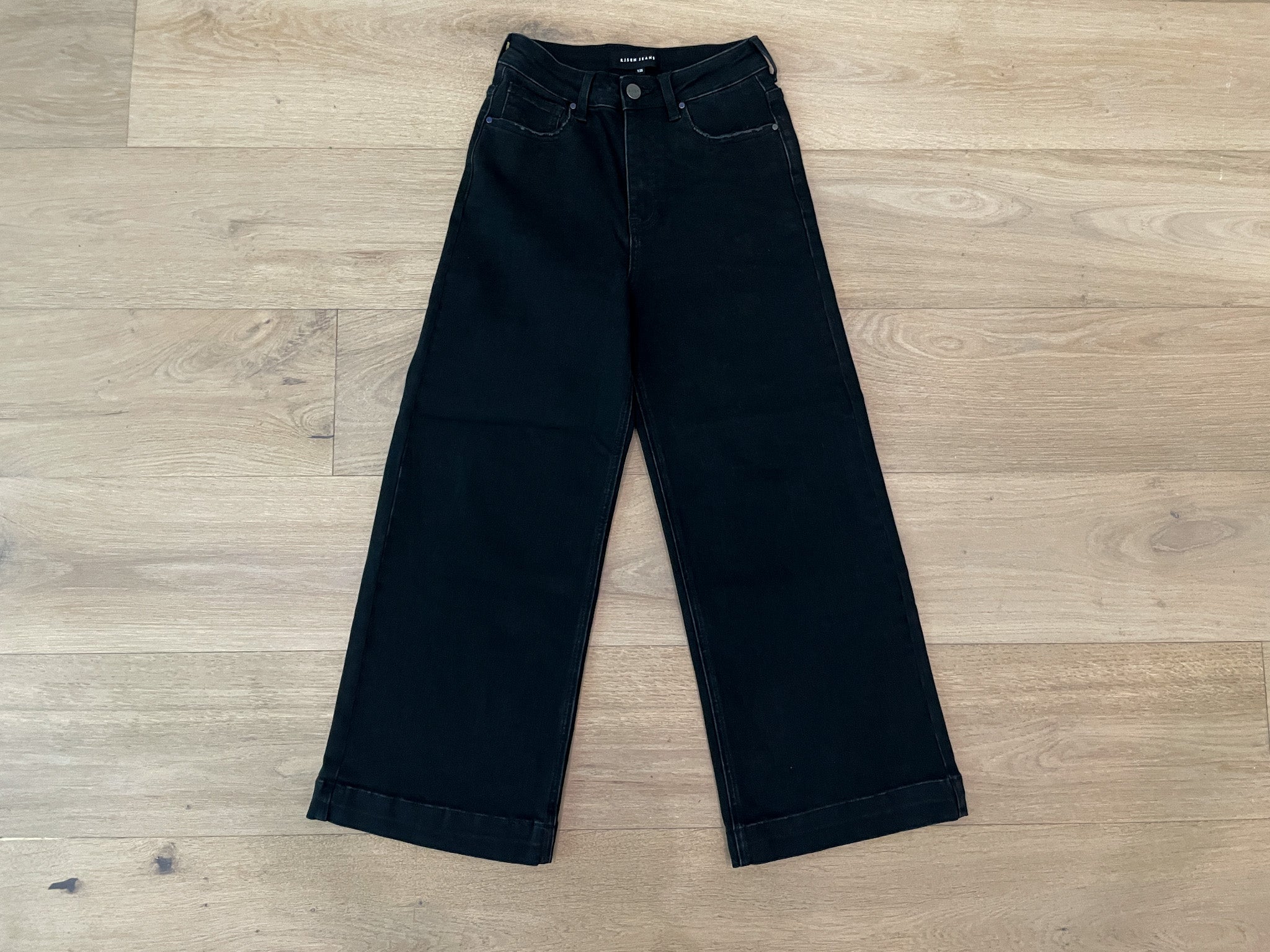 Risen Jones Cropped Wide Leg Jeans in Black
