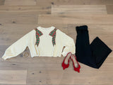 I'm a Gift Sequin Bow Corded Pullover in Cream