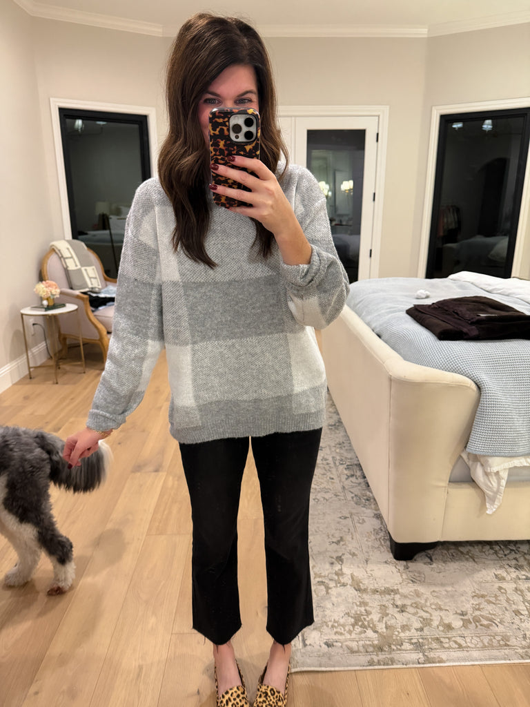 Frosted Plaid Sweater in Gray