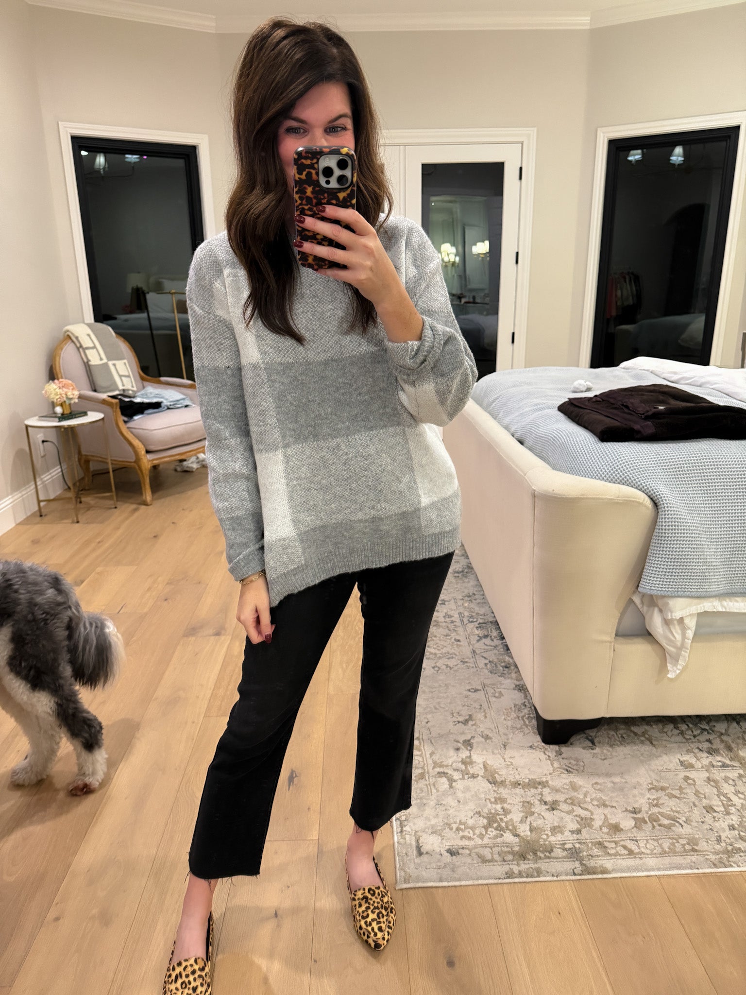 Frosted Plaid Sweater in Gray
