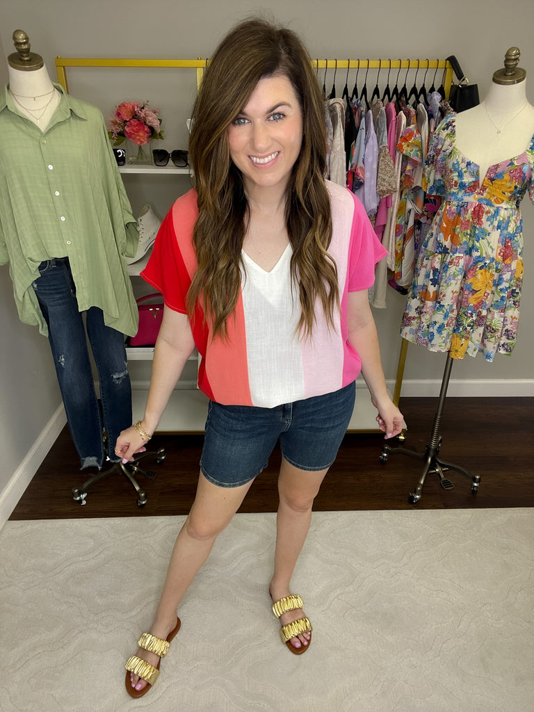 Shaney Striped Tops in Coral/Blue and Pink/Red
