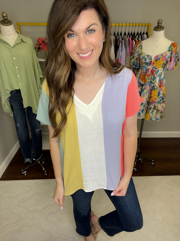 Shaney Striped Tops in Coral/Blue and Pink/Red