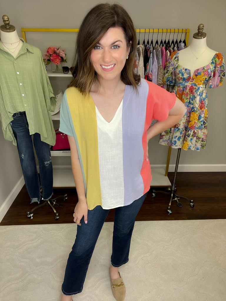 Shaney Striped Tops in Coral/Blue and Pink/Red