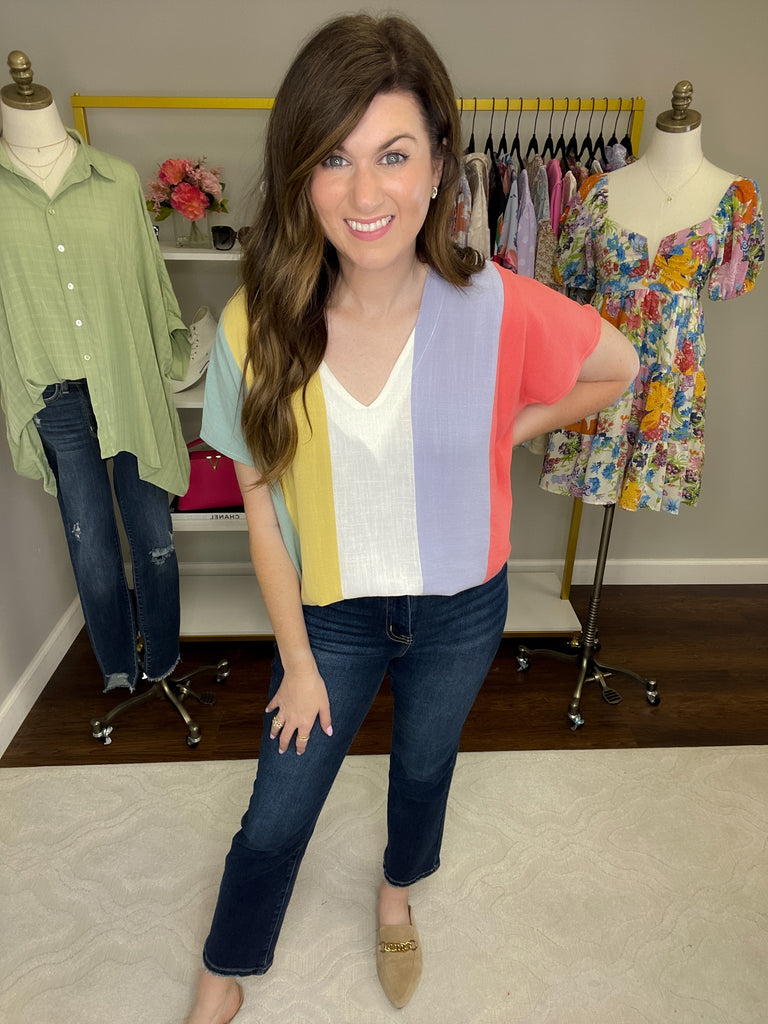 Shaney Striped Tops in Coral/Blue and Pink/Red