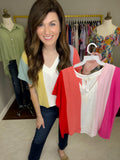 Shaney Striped Tops in Coral/Blue and Pink/Red