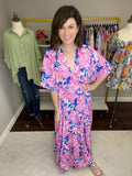 Painted Petals Maxi Dress in Royal/Pink