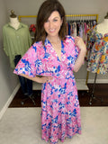 Painted Petals Maxi Dress in Royal/Pink