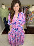 Painted Petals Maxi Dress in Royal/Pink