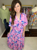 Painted Petals Maxi Dress in Royal/Pink