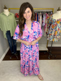 Painted Petals Maxi Dress in Royal/Pink
