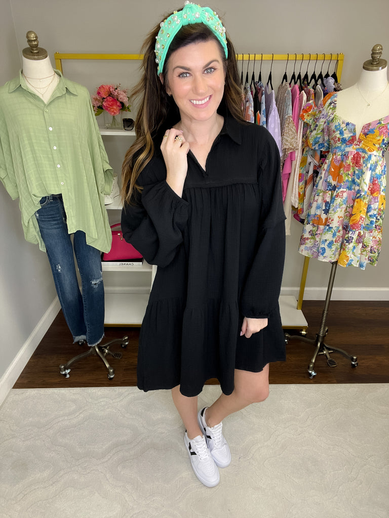 Loving You is Easy Collared Dress in Black