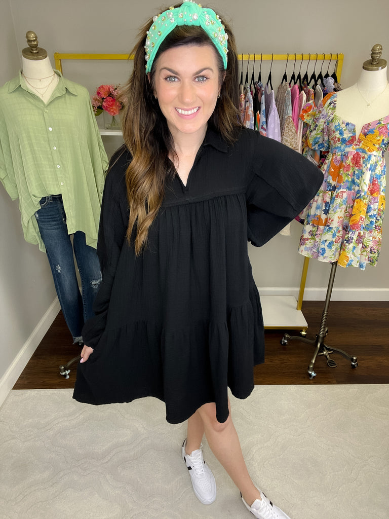 Loving You is Easy Collared Dress in Black