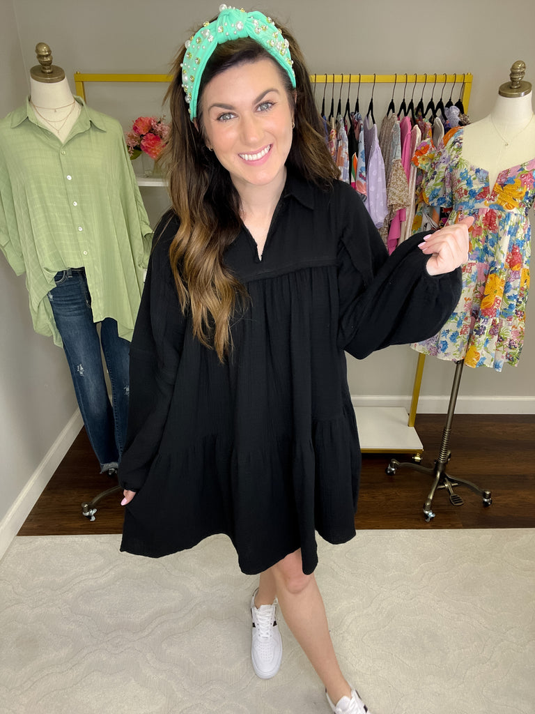 Loving You is Easy Collared Dress in Black