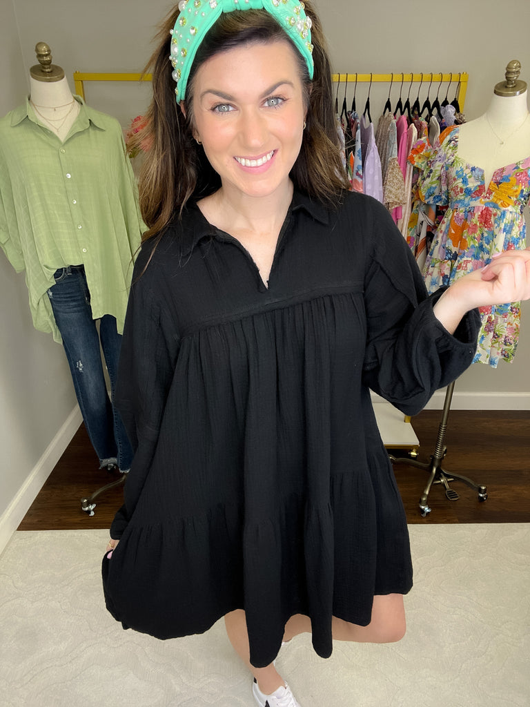 Loving You is Easy Collared Dress in Black