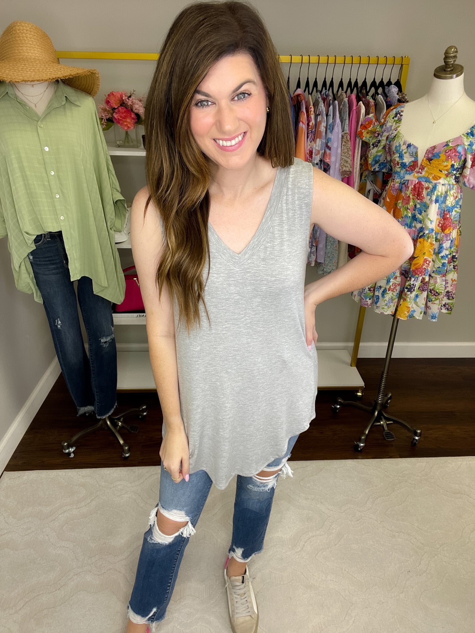 SALE! *BELLES & DOORBUSTER* Best Basic V-Neck Tanks in Black and Heather Gray *Final Sale*