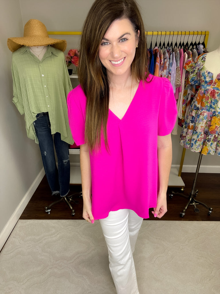 Straight to Business Top in Kelly and Hot Pink