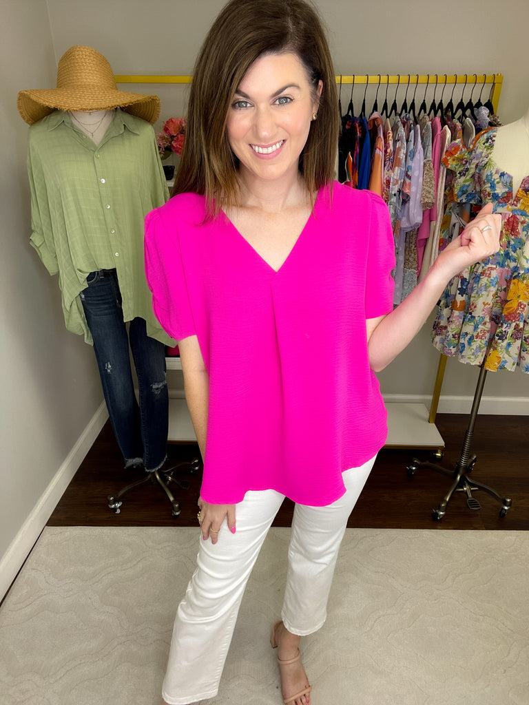 Straight to Business Top in Kelly and Hot Pink