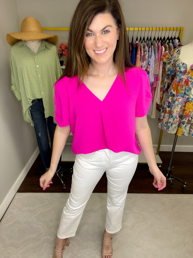 Straight to Business Top in Kelly and Hot Pink