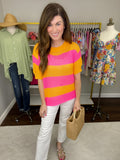 Sutter Striped Sweater in Orange/Pink