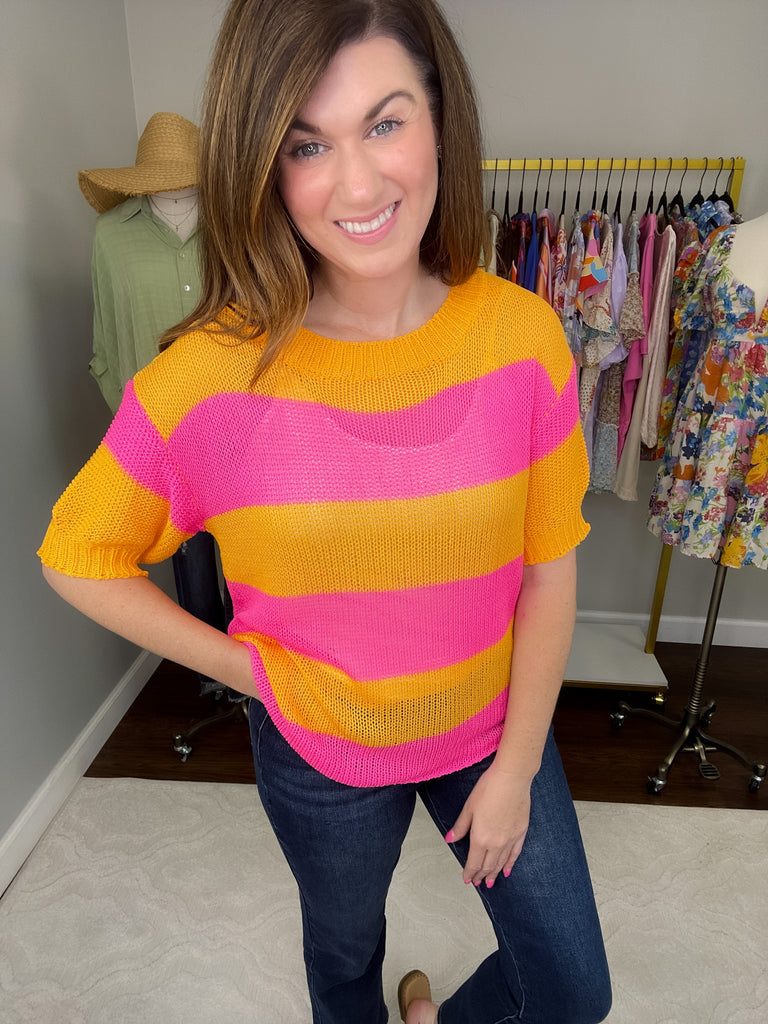 Sutter Striped Sweater in Orange/Pink
