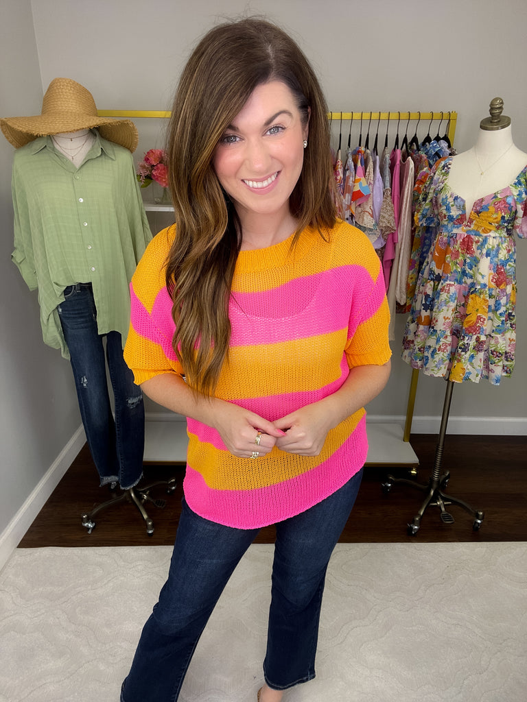 Sutter Striped Sweater in Orange/Pink