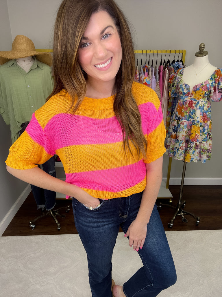 Sutter Striped Sweater in Orange/Pink