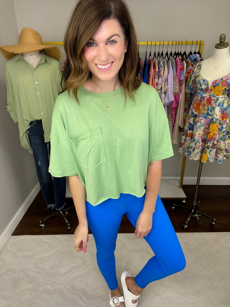 Mono B Laid Back Cropped Tee in Lime
