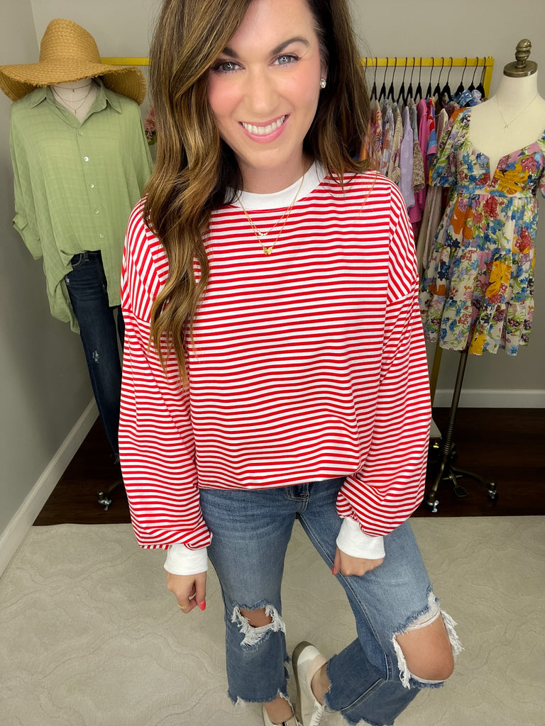 Polished Prep Striped Top in Red